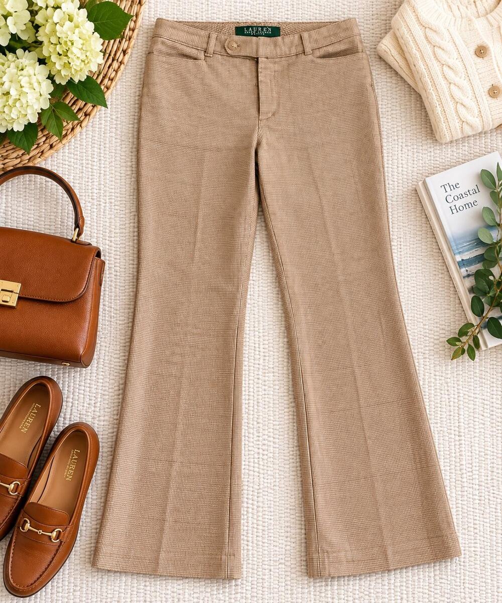 Lauren Ralph Lauren Petite Pants 6P Tan Mini Houndstooth Straight Leg Trousers